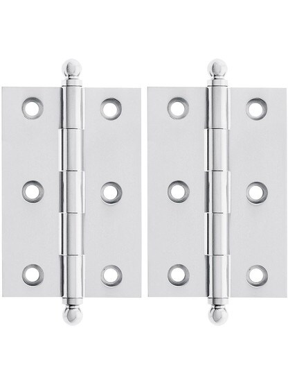 Premium Solid Brass Ball-Tip Cabinet Hinges Pair - 3 inch by 2 inch in Polished Chrome.